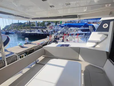 Deck of Alluzo, a Leopard 42 catamaran at Procida, Italy