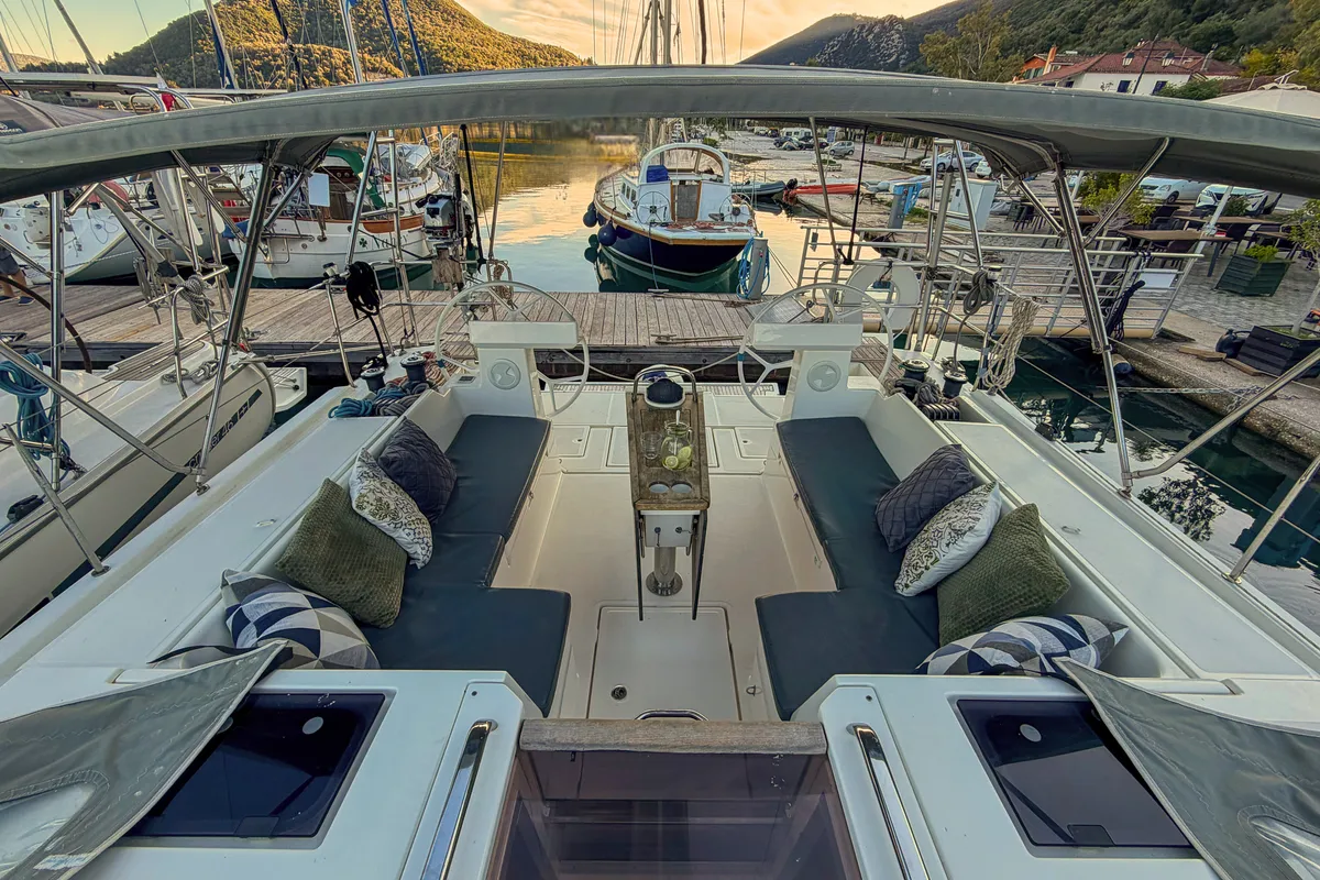 Deck of ARTEMIS, a Bavaria C45 sailboat at Municipal Unit of Ellomenos, Greece