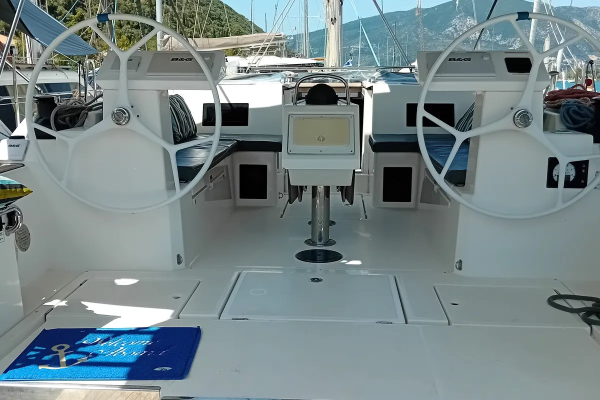 Cockpit of ARTEMIS, a Bavaria C45 sailboat at Municipal Unit of Ellomenos, Greece