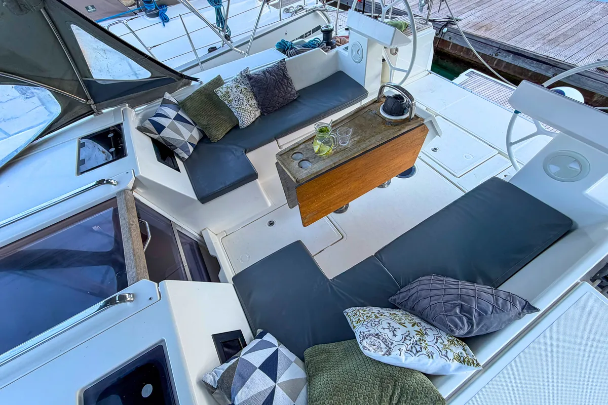 Deck of ARTEMIS, a Bavaria C45 sailboat at Municipal Unit of Ellomenos, Greece
