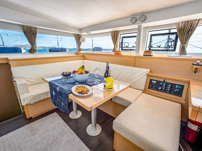 Salon of Christina S, a Lagoon 400 S2 catamaran at Salamina, Greece