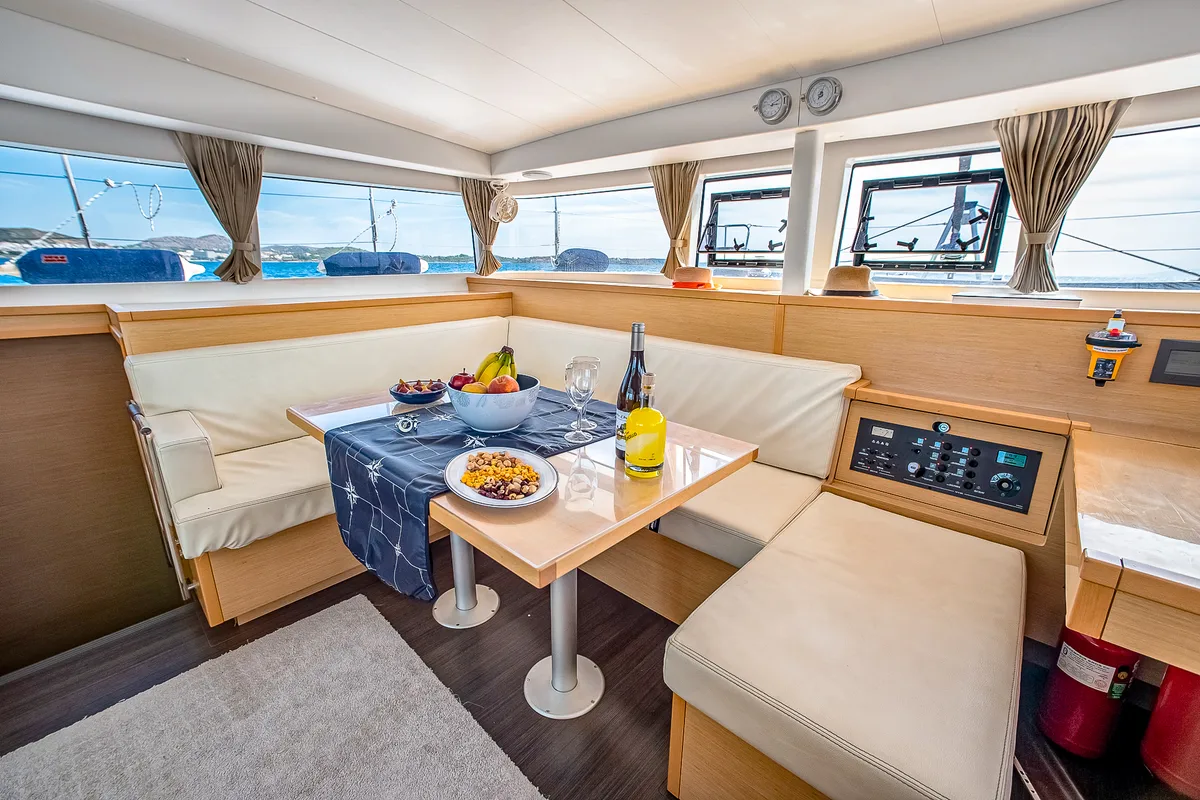 Salon of Christina S, a Lagoon 400 S2 catamaran at Salamina, Greece