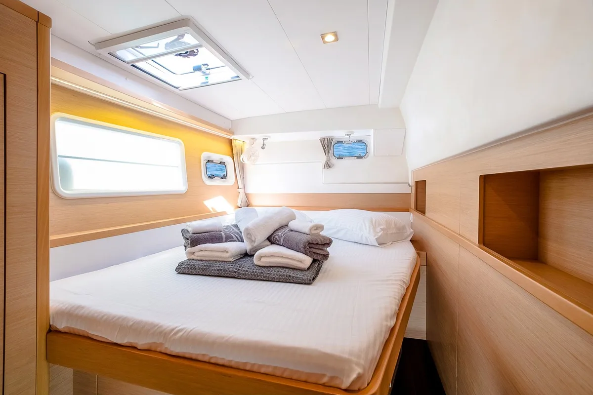 Cabin on Christina S, a Lagoon 400 S2 catamaran at Salamina, Greece