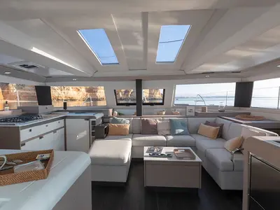 Salon of Marina, a Fountaine Pajot Elba 45 catamaran at Seget Donji, Croatia