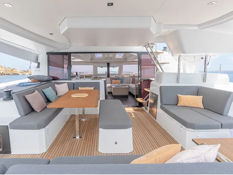 Deck of Marina, a Fountaine Pajot Elba 45 catamaran at Seget Donji, Croatia
