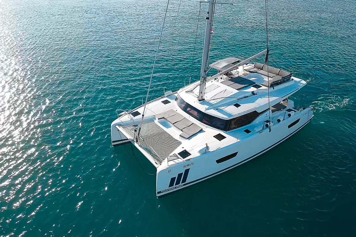 Exterior view of Marina, a Fountaine Pajot Elba 45 catamaran at Seget Donji, Croatia