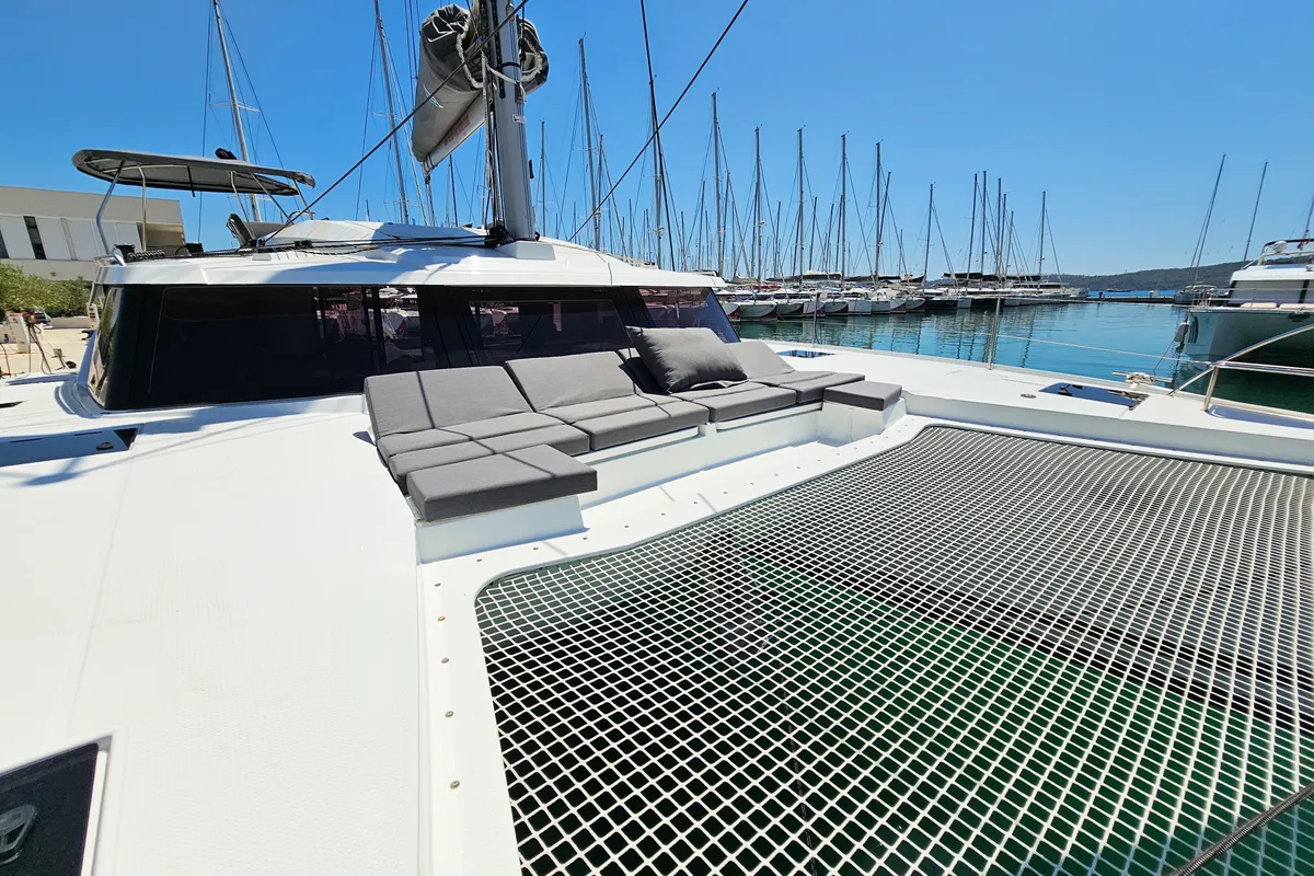 Deck of Marina, a Fountaine Pajot Elba 45 catamaran at Seget Donji, Croatia