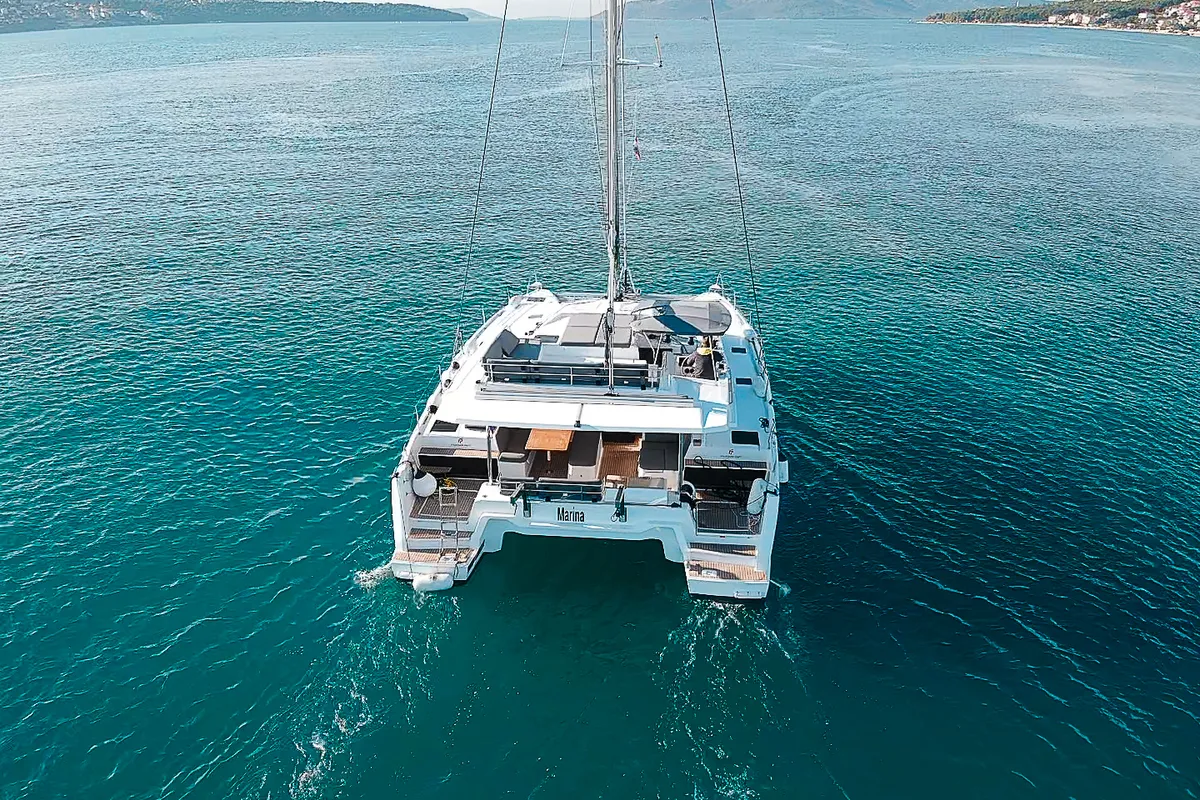 Exterior view of Marina, a Fountaine Pajot Elba 45 catamaran at Seget Donji, Croatia