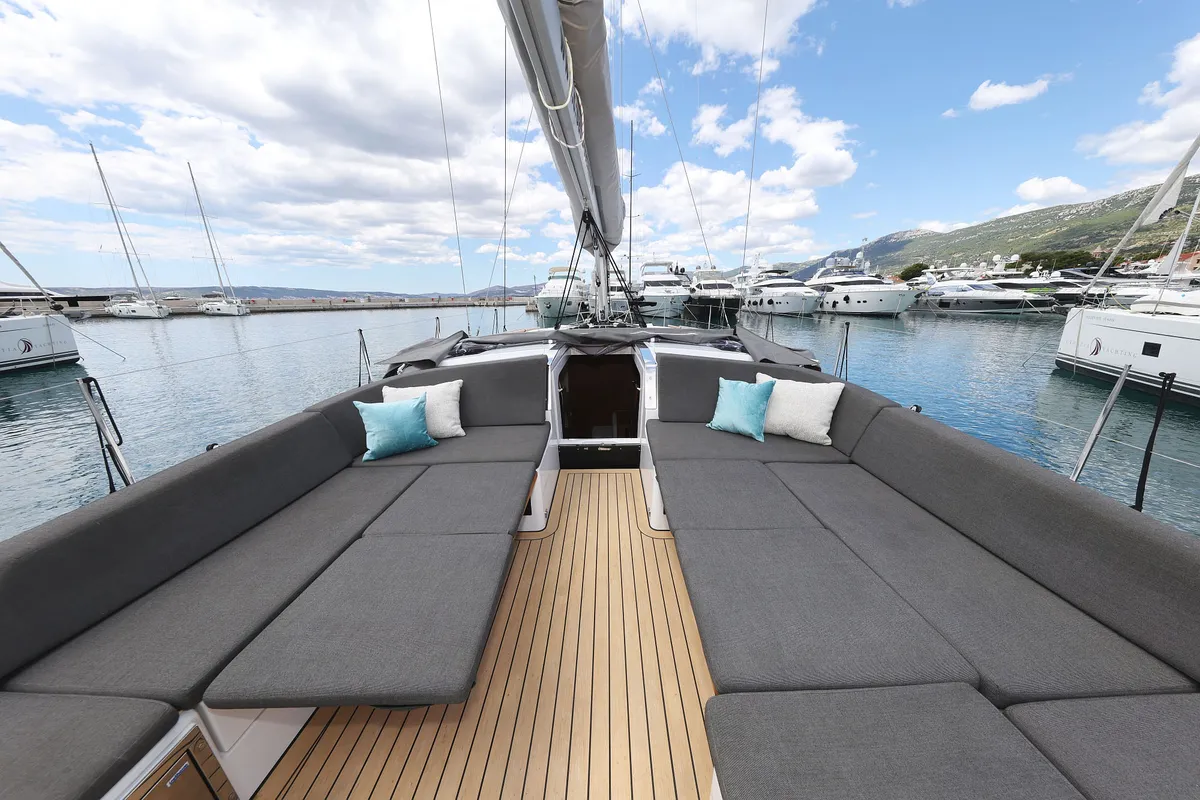 Deck of Balena - OW, a Hanse 460 sailboat at Grad Kaštela, Croatia