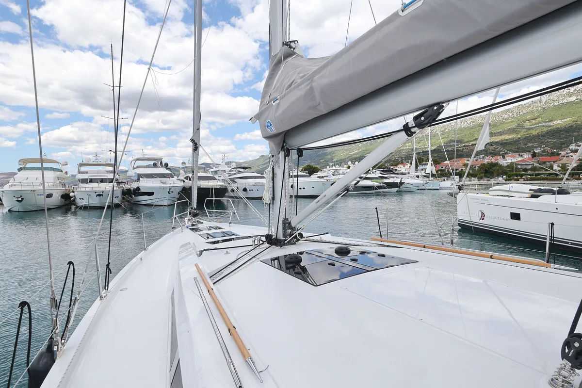 Deck of Balena - OW, a Hanse 460 sailboat at Grad Kaštela, Croatia