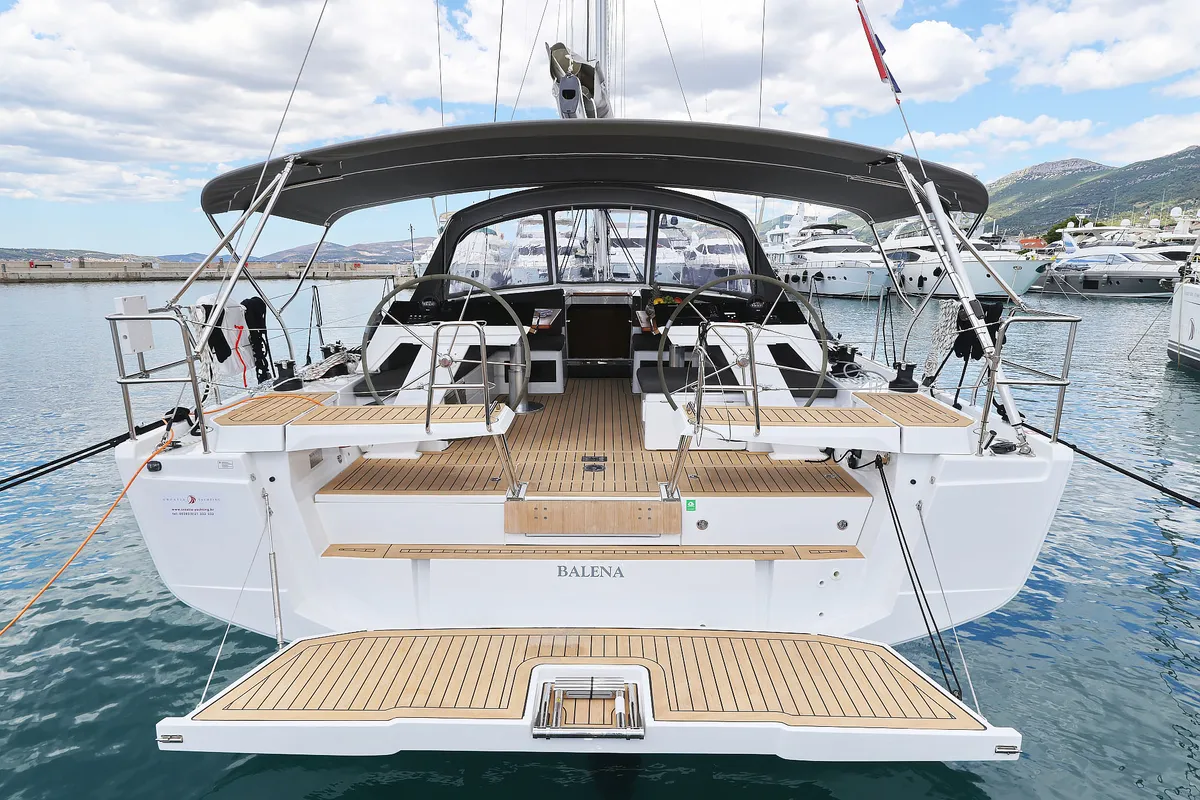 Exterior view of Balena - OW, a Hanse 460 sailboat at Grad Kaštela, Croatia