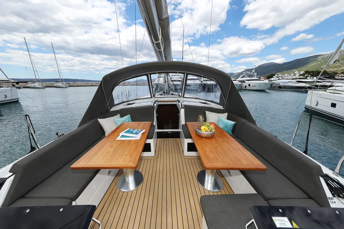 Deck of Balena - OW, a Hanse 460 sailboat at Grad Kaštela, Croatia