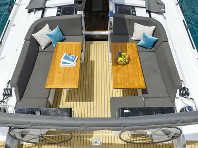 Deck of Balena - OW, a Hanse 460 sailboat at Grad Kaštela, Croatia
