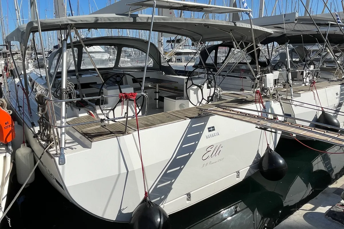 Exterior view of Elli, a Bavaria C50 sailboat at Athens, Greece