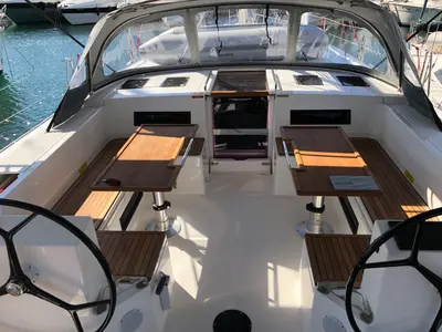Cockpit of Elli, a Bavaria C50 sailboat at Athens, Greece