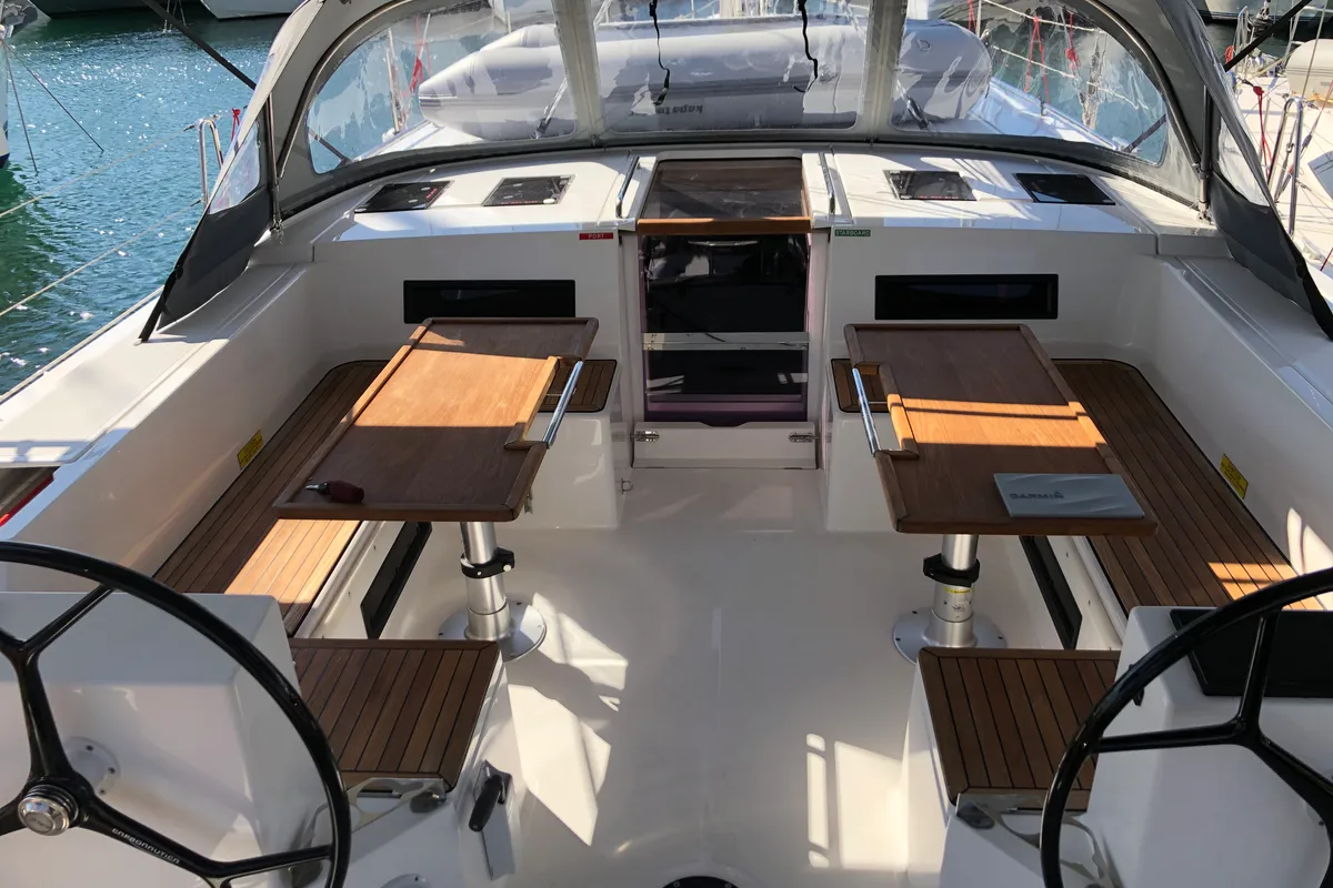 Cockpit of Elli, a Bavaria C50 sailboat at Athens, Greece