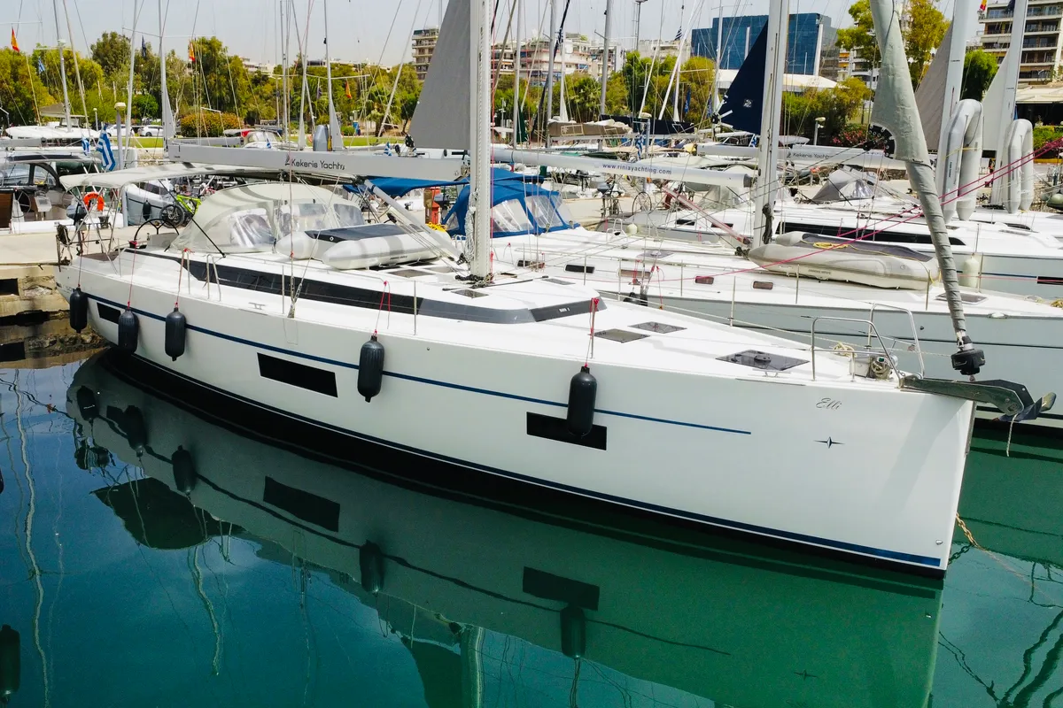 Exterior view of Elli, a Bavaria C50 sailboat at Athens, Greece