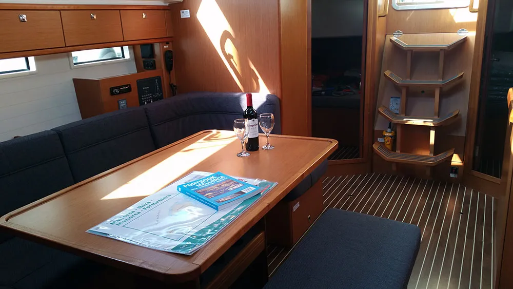 Salon of Casino Royale, a Bavaria Cruiser 46 sailboat at Llucmajor, Spain