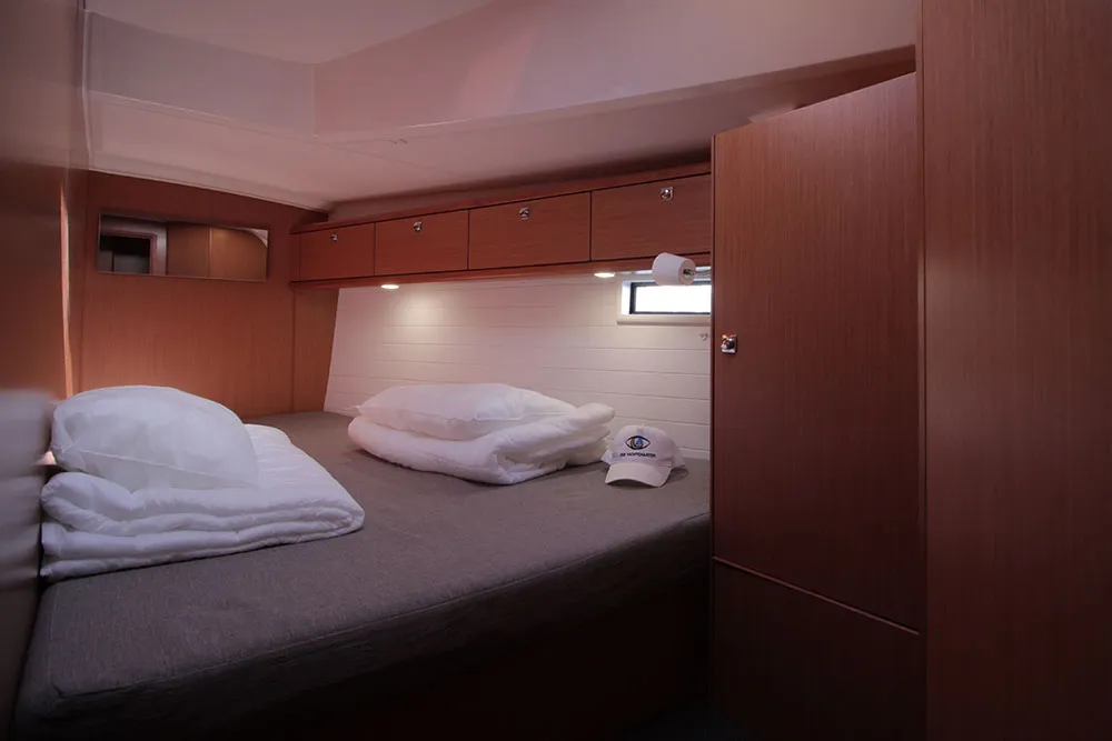 Cabin on Casino Royale, a Bavaria Cruiser 46 sailboat at Llucmajor, Spain
