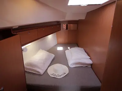 Cabin on Casino Royale, a Bavaria Cruiser 46 sailboat at Llucmajor, Spain