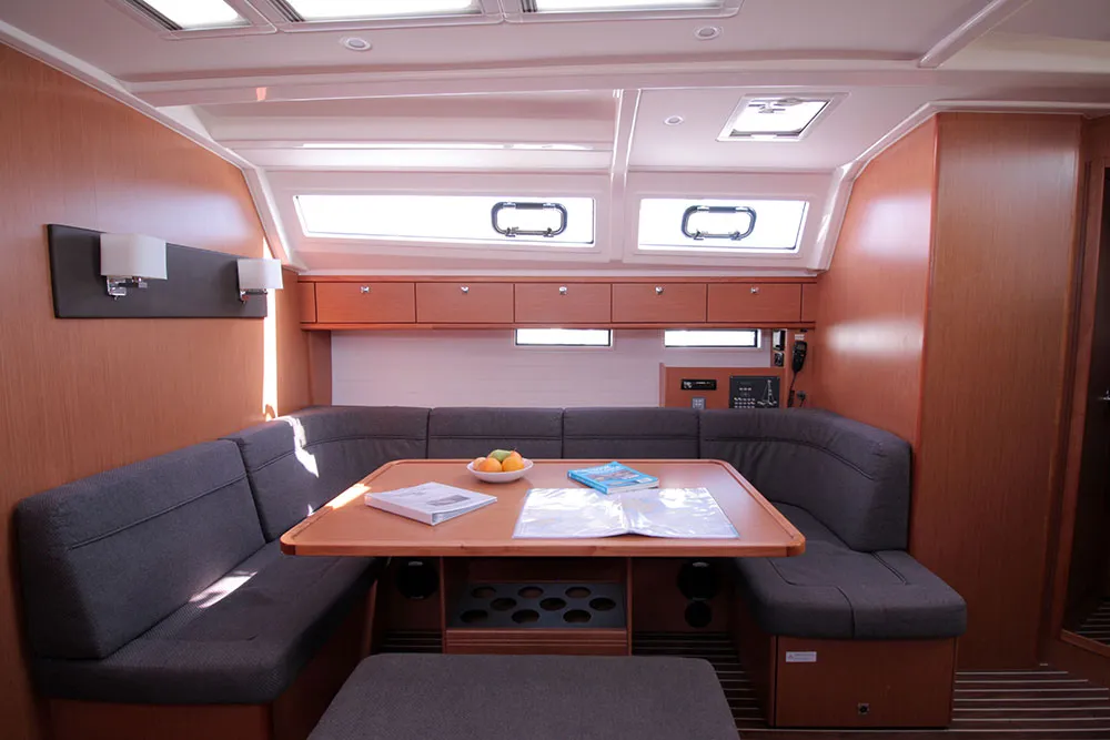 Salon of Casino Royale, a Bavaria Cruiser 46 sailboat at Llucmajor, Spain