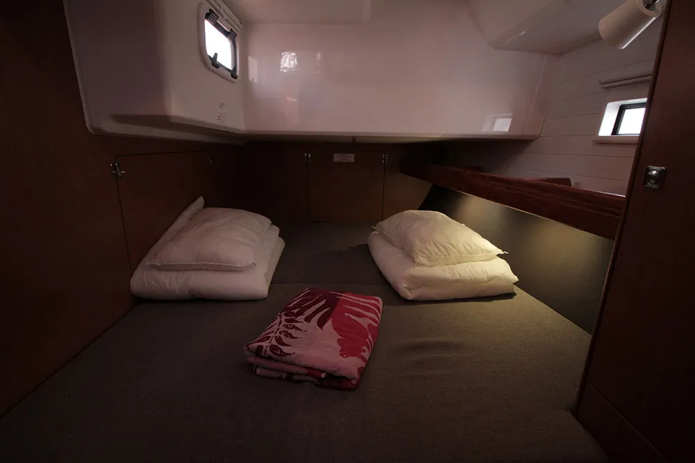 Cabin on Casino Royale, a Bavaria Cruiser 46 sailboat at Llucmajor, Spain