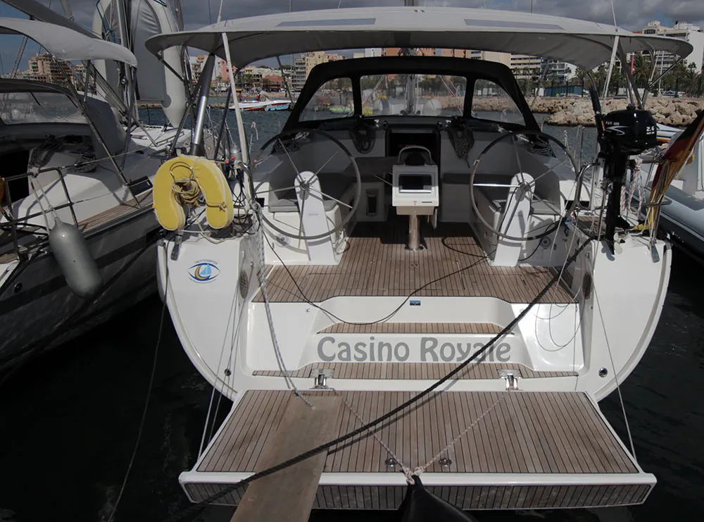 Cockpit of Casino Royale, a Bavaria Cruiser 46 sailboat at Llucmajor, Spain