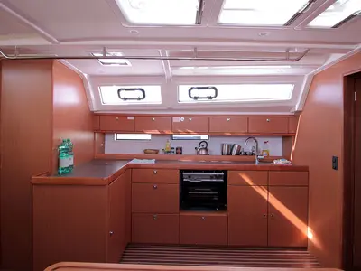 Galley of Casino Royale, a Bavaria Cruiser 46 sailboat at Llucmajor, Spain