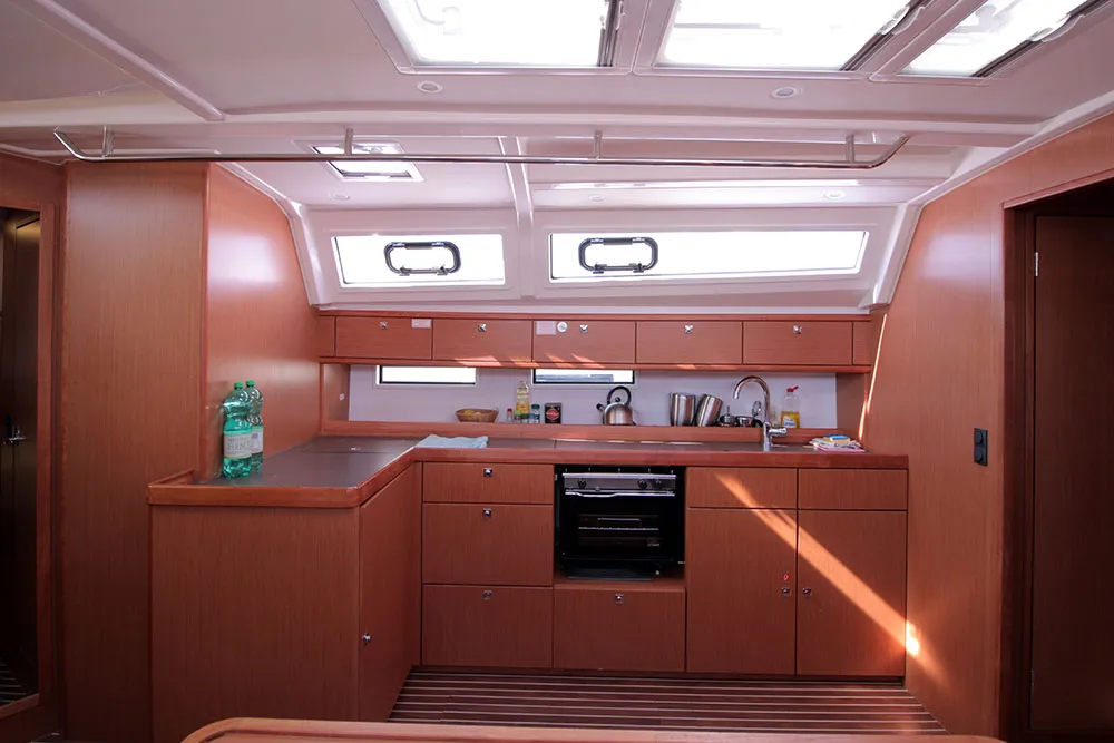 Galley of Casino Royale, a Bavaria Cruiser 46 sailboat at Llucmajor, Spain