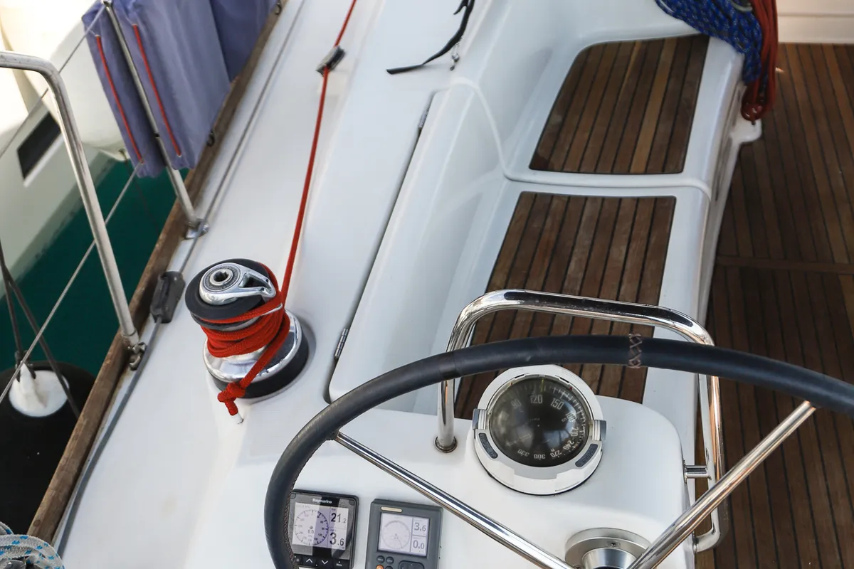 Cockpit of Mojito, a Beneteau Oceanis 43 sailboat at Municipal Unit of Lefkada, Greece