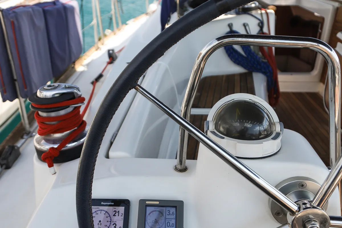 Cockpit of Mojito, a Beneteau Oceanis 43 sailboat at Municipal Unit of Lefkada, Greece