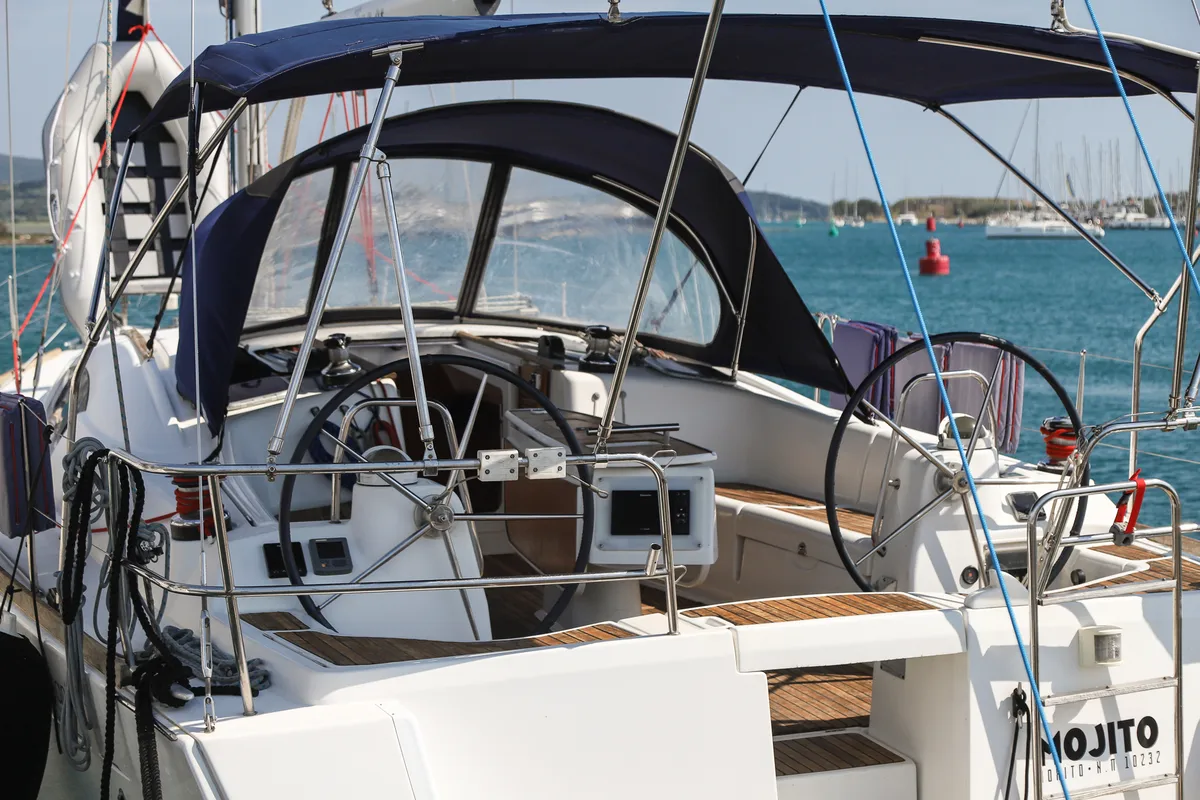Cockpit of Mojito, a Beneteau Oceanis 43 sailboat at Municipal Unit of Lefkada, Greece