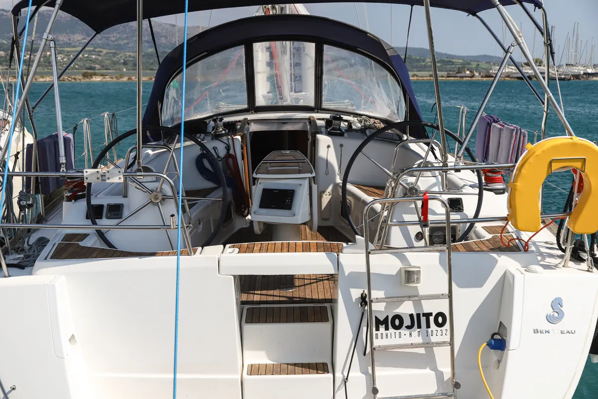 Deck of Mojito, a Beneteau Oceanis 43 sailboat at Municipal Unit of Lefkada, Greece