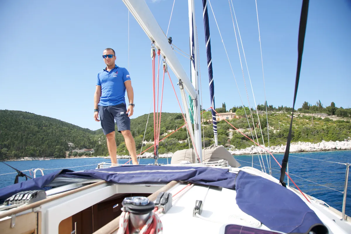 Deck of Mojito, a Beneteau Oceanis 43 sailboat at Municipal Unit of Lefkada, Greece