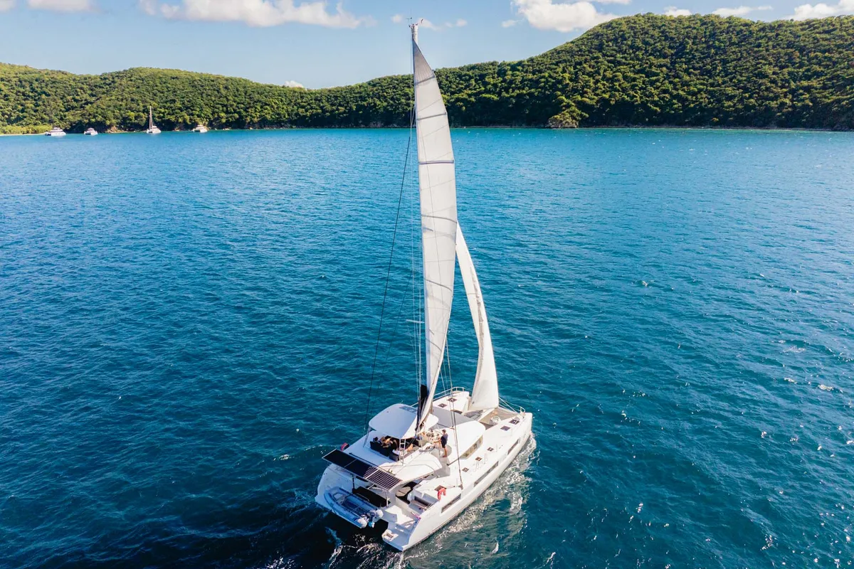 Exterior view of Echo, a Lagoon 50 catamaran at Road Town, British Virgin Islands