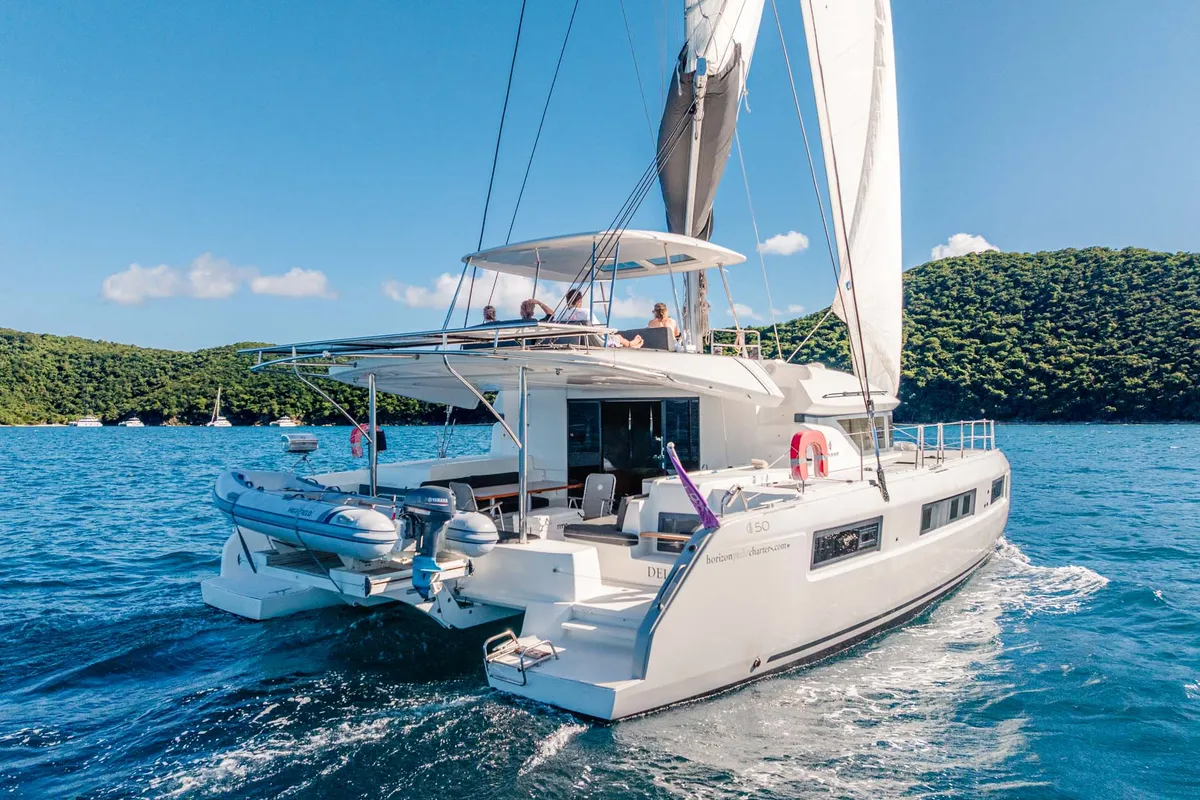 Exterior view of Echo, a Lagoon 50 catamaran at Road Town, British Virgin Islands