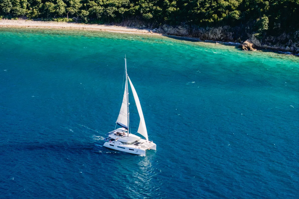 Exterior view of Echo, a Lagoon 50 catamaran at Road Town, British Virgin Islands
