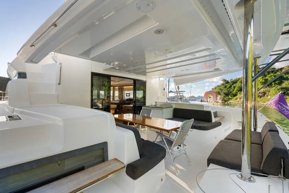Deck of Echo, a Lagoon 50 catamaran at Road Town, British Virgin Islands