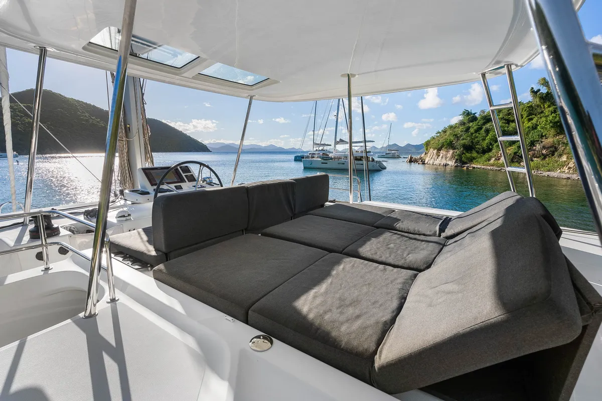 Cockpit of Echo, a Lagoon 50 catamaran at Road Town, British Virgin Islands