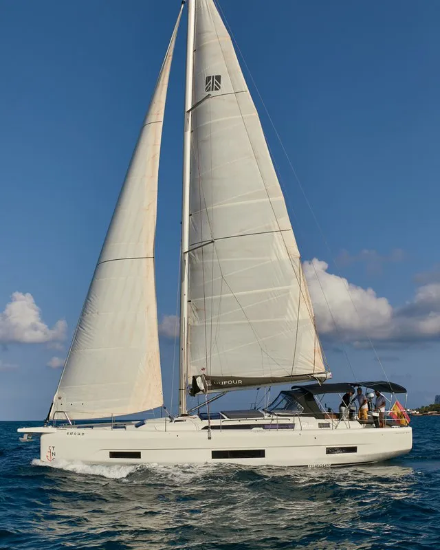 Exterior view of Kaito, a Dufour 470 sailboat at Dénia, Spain