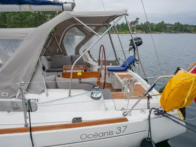 Cockpit of Serenade, a Beneteau Oceanis 37 sailboat at Bergen, Norway