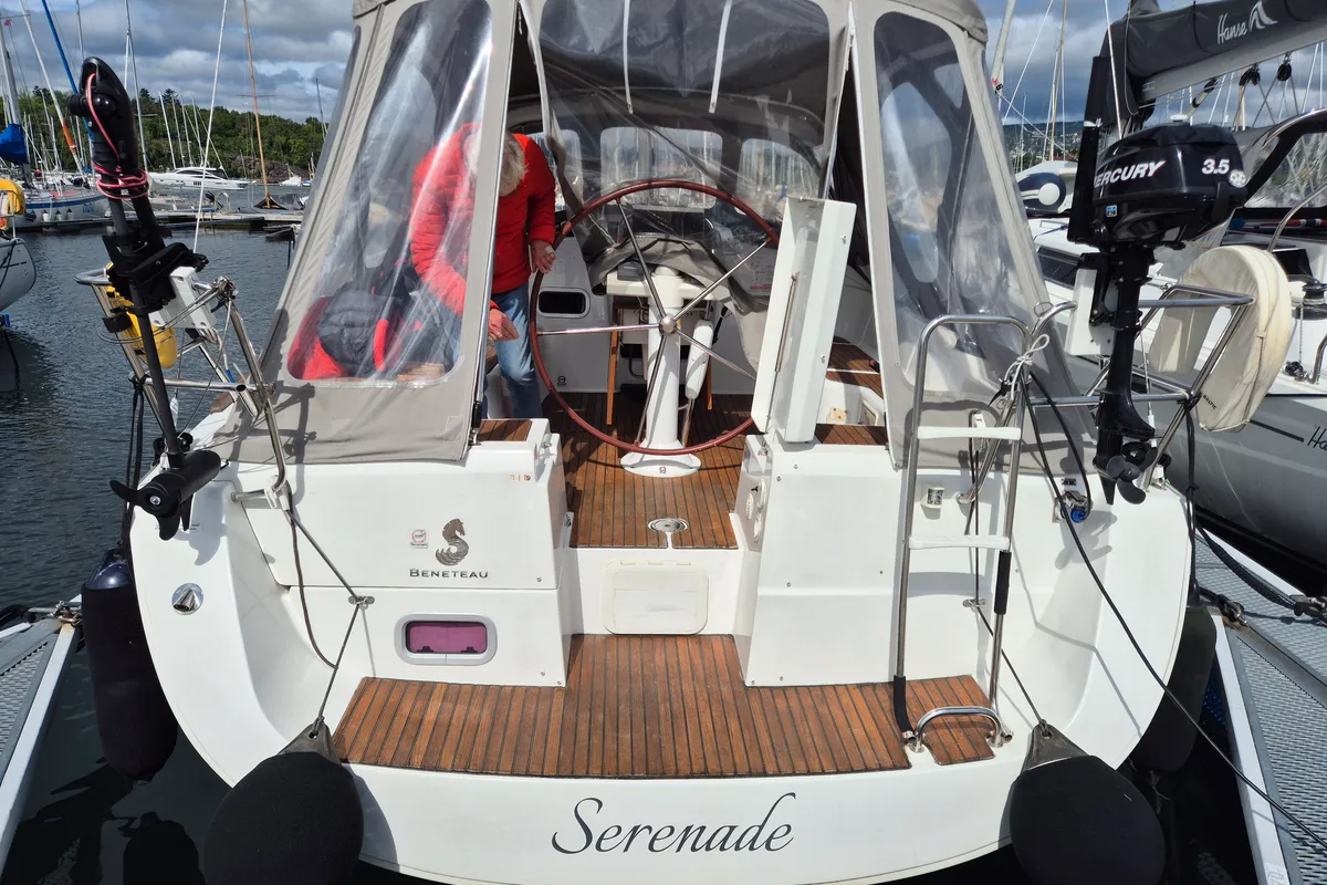 Exterior view of Serenade, a Beneteau Oceanis 37 sailboat at Bergen, Norway