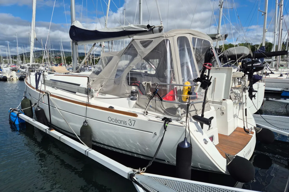 Exterior view of Serenade, a Beneteau Oceanis 37 sailboat at Bergen, Norway