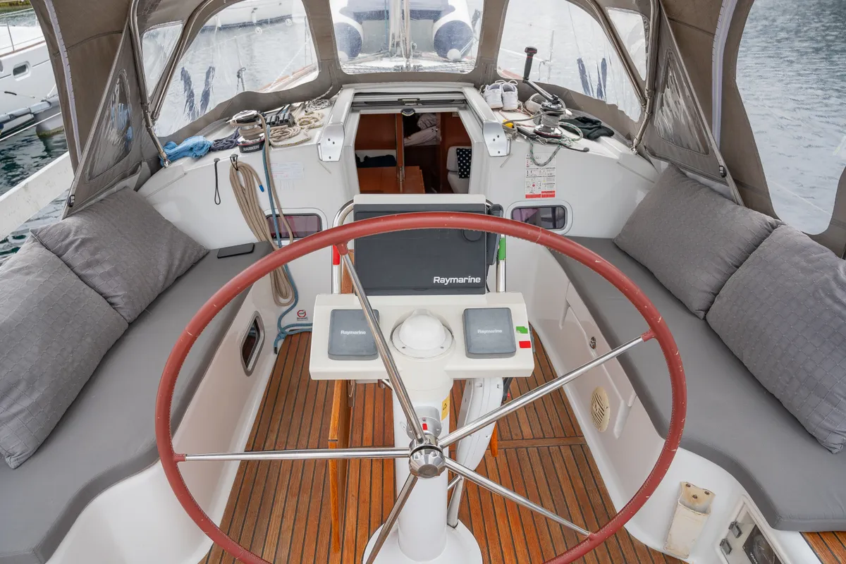 Cockpit of Serenade, a Beneteau Oceanis 37 sailboat at Bergen, Norway