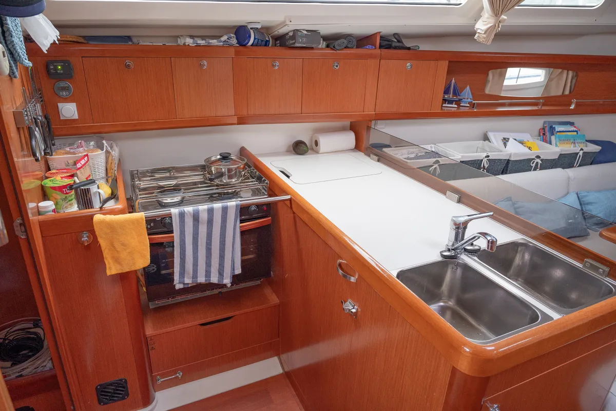 Galley of Serenade, a Beneteau Oceanis 37 sailboat at Bergen, Norway
