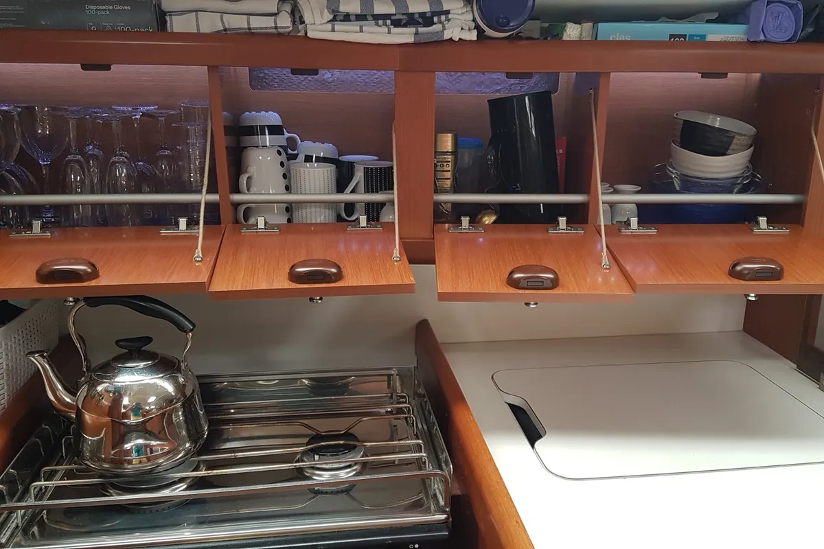 Galley of Serenade, a Beneteau Oceanis 37 sailboat at Bergen, Norway