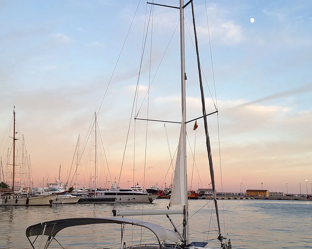 Deck of Callisto, a Bavaria Cruiser 33 sailboat at Llucmajor, Spain