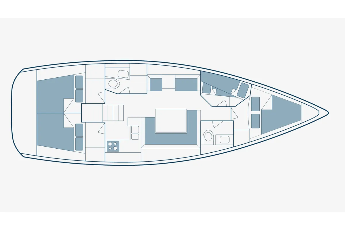 Floor plan of Dimitra, a Jeanneau Sun Odyssey 449 sailboat at Sikyona, Greece