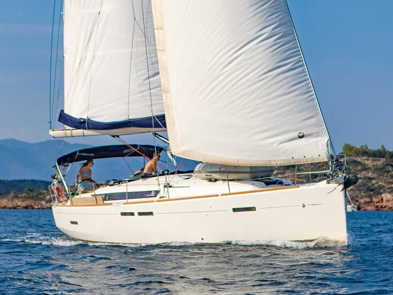 Exterior view of Dimitra, a Jeanneau Sun Odyssey 449 sailboat at Sikyona, Greece