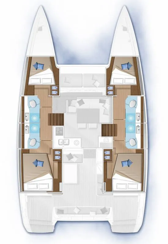 Exterior view of Pina Colada, a Lagoon 40 catamaran at Roche Caiman, Seychelles